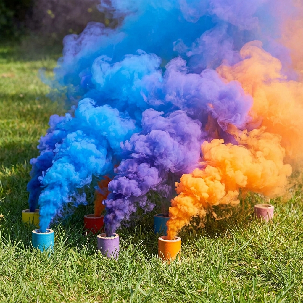 Bola Asap Warna Warni Siang Hari